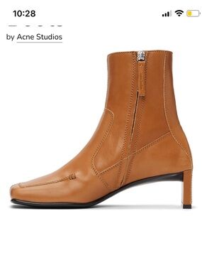 Acne Studios Camel Tan Leather Ankle Boots with Low Block Heel